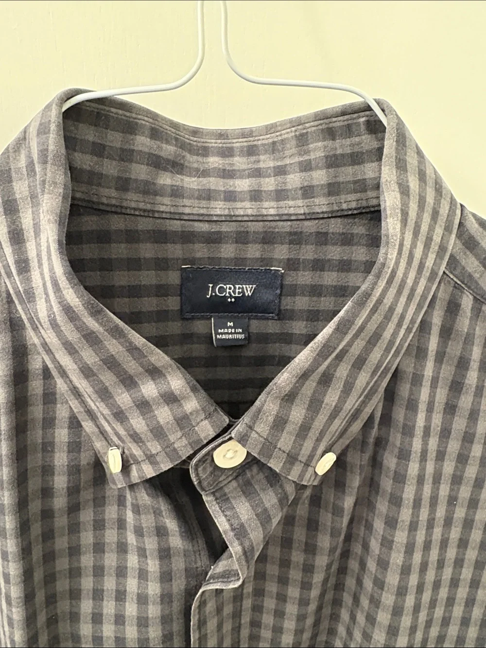 J. Crew Men's Gray and BlackGingham Button-Down Shirt - Size Medium